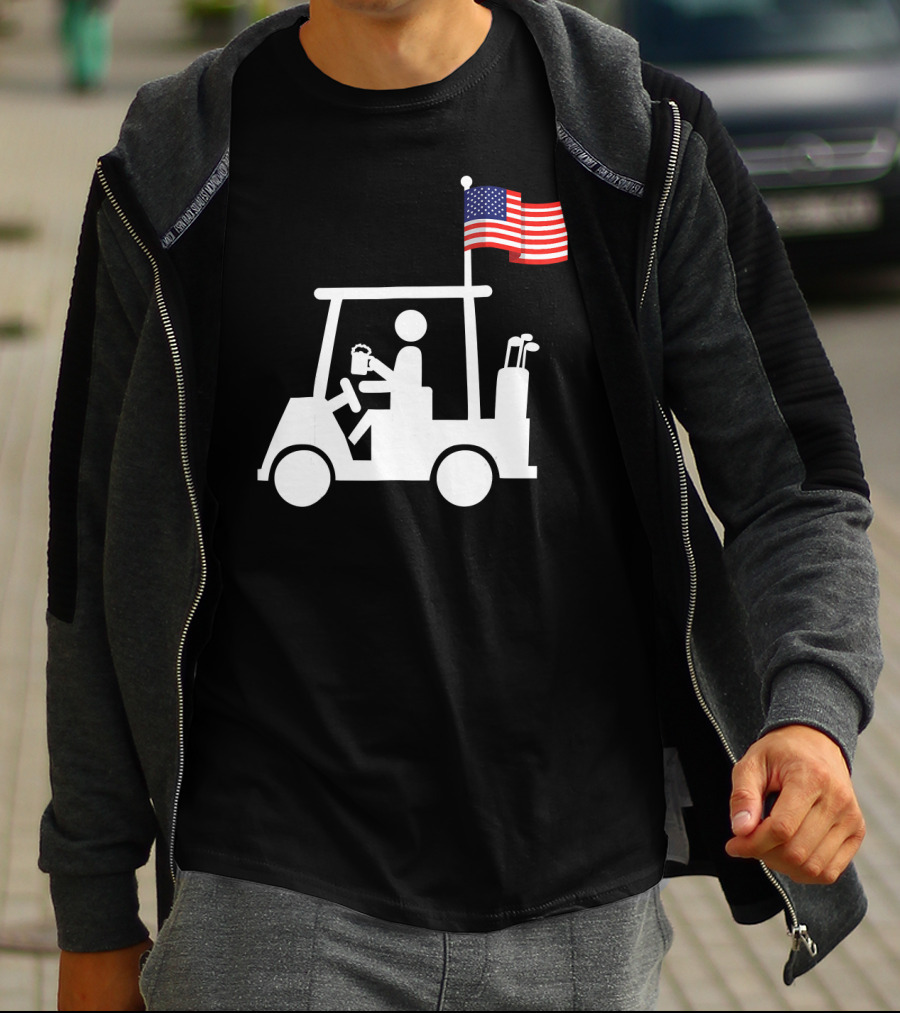 USA Strong Patriotic Golf Cart With American Flag Golf Wear T-Shirt