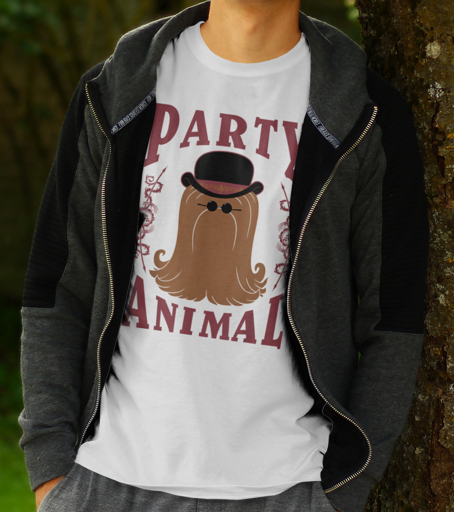 Addams Family Cousin It Party Animal Top Hat And Sunglasses T-Shirt