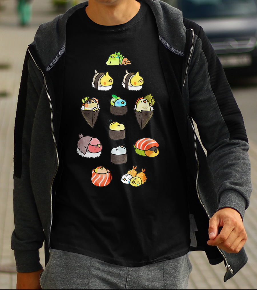 Bird Sushi Roll Parody Cute Cartoon Birds Nigiri Maki Temaki T-Shirt