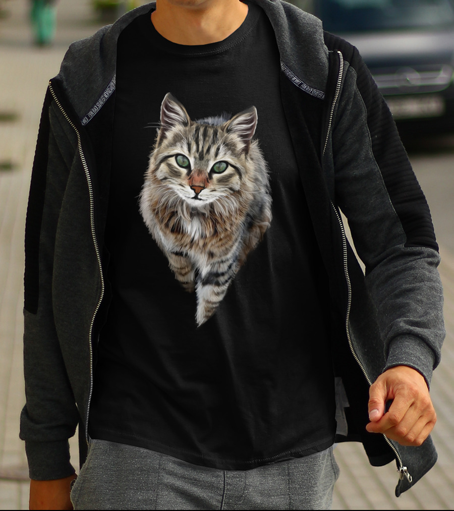 Brown Cat Green Eyes Cats Feline Realistic T-Shirt