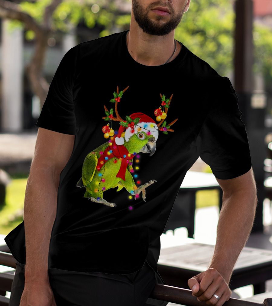 Cockatoo Parrot Reindeer Antlers Christmas Lights Santa Hat T-Shirt