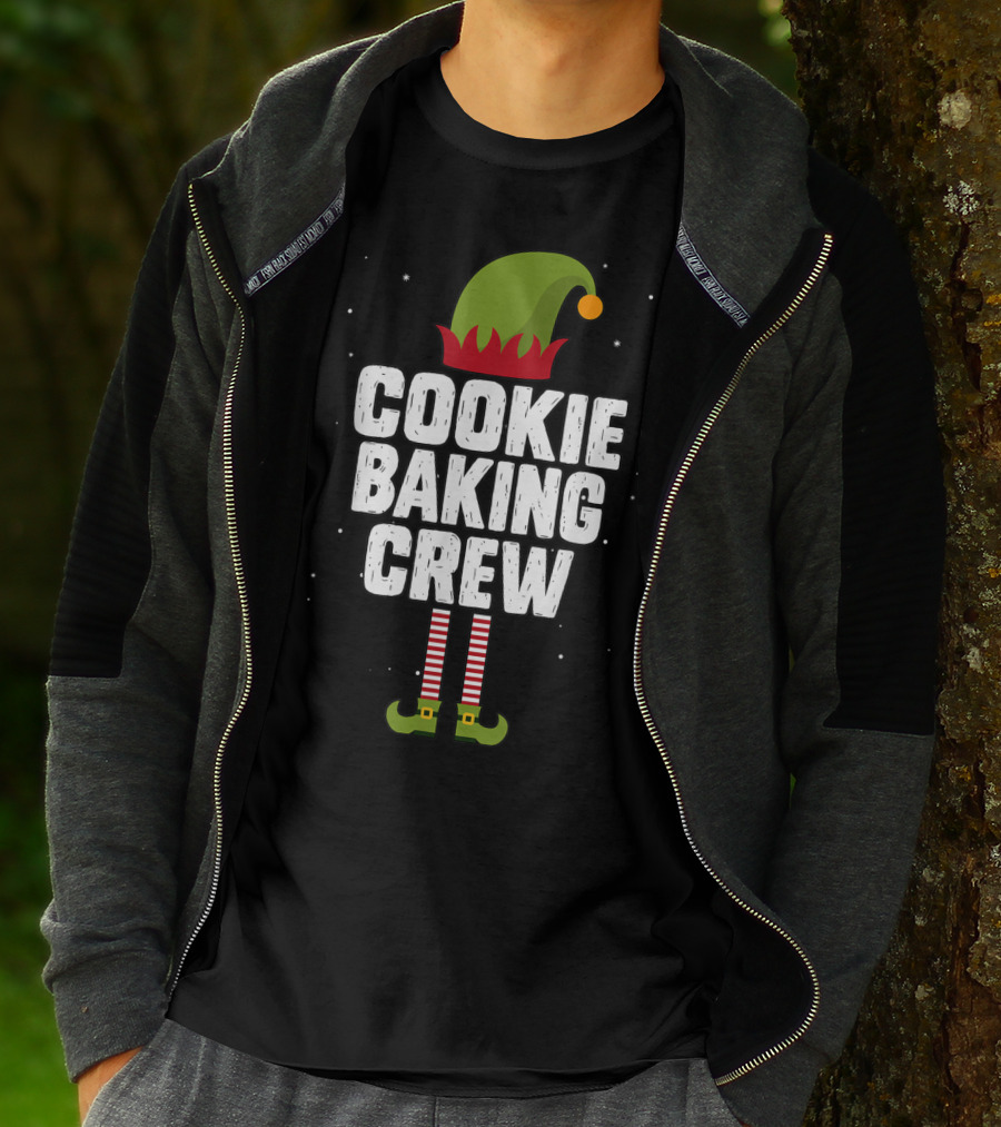 Cookie Baking Crew Christmas Elf Hat And Striped Stockings T-Shirt