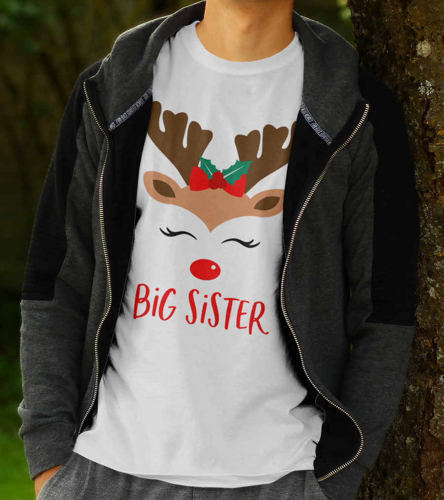 Big Sister Reindeer Christmas Matching Sibling Outfits T-Shirt