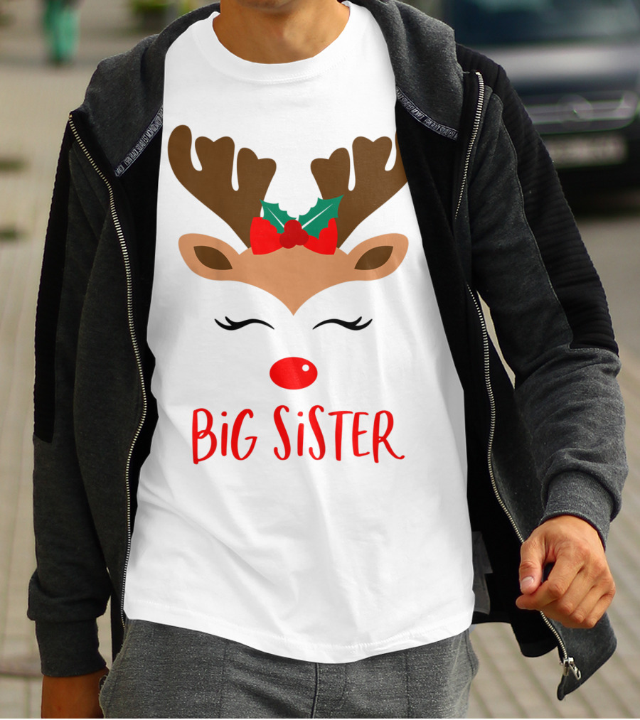 Big Sister Reindeer Christmas Matching Sibling Outfits T-Shirt