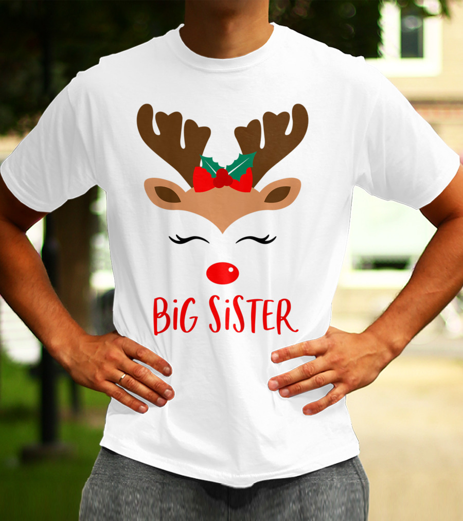 Big Sister Reindeer Christmas Matching Sibling Outfits T-Shirt