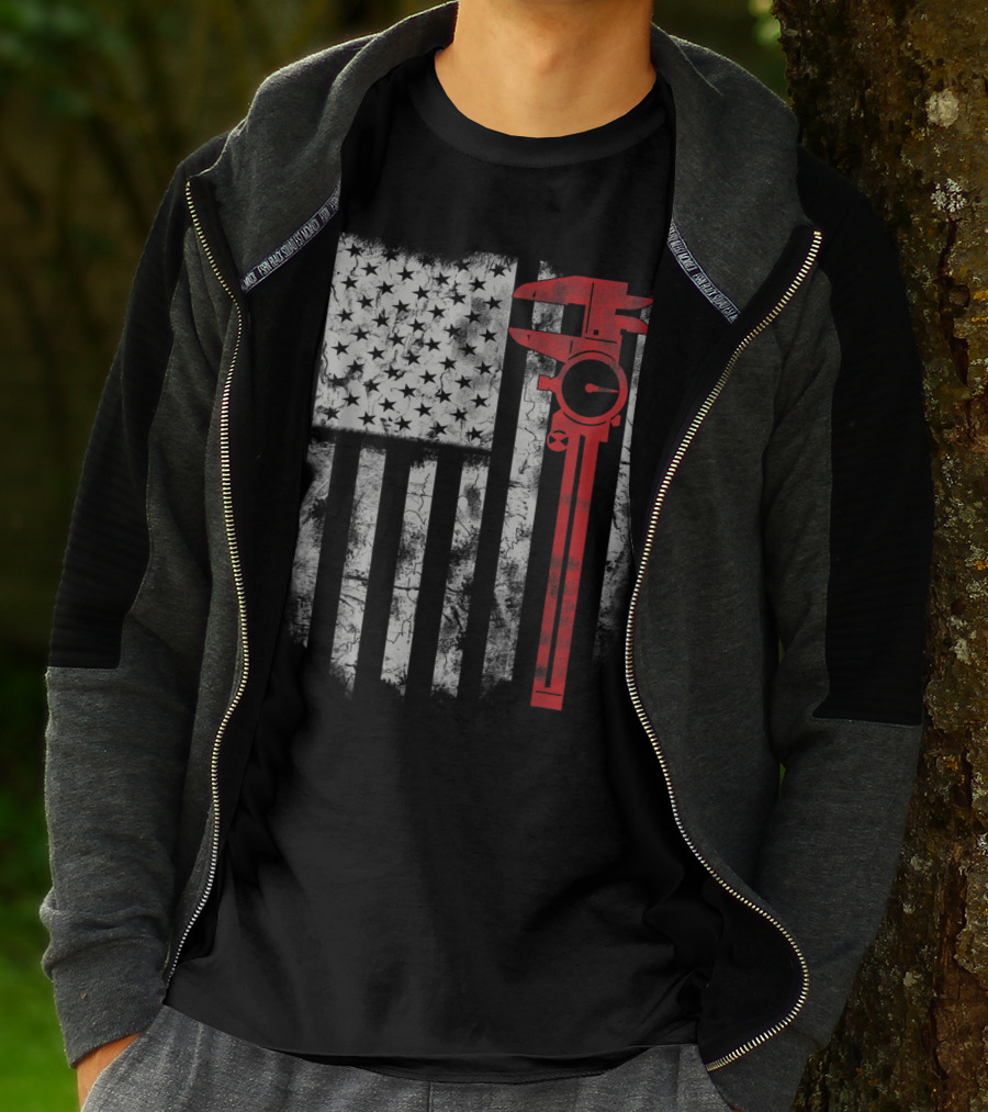 American Flag With Red Caliper For CNC Machinists T-Shirt