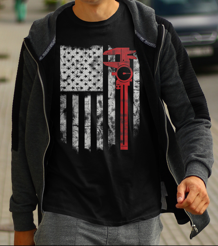 American Flag With Red Caliper For CNC Machinists T-Shirt
