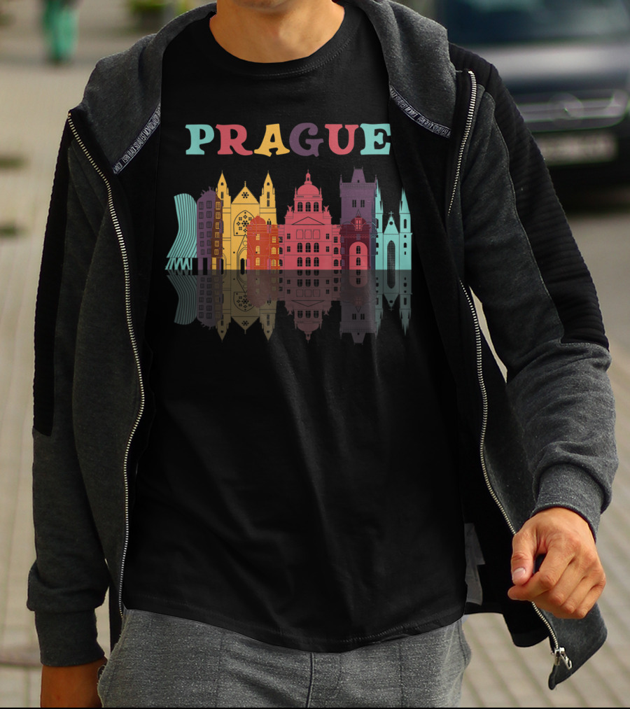 Prague Czech Republic Family Vacation European Skyline Reflection T-Shirt