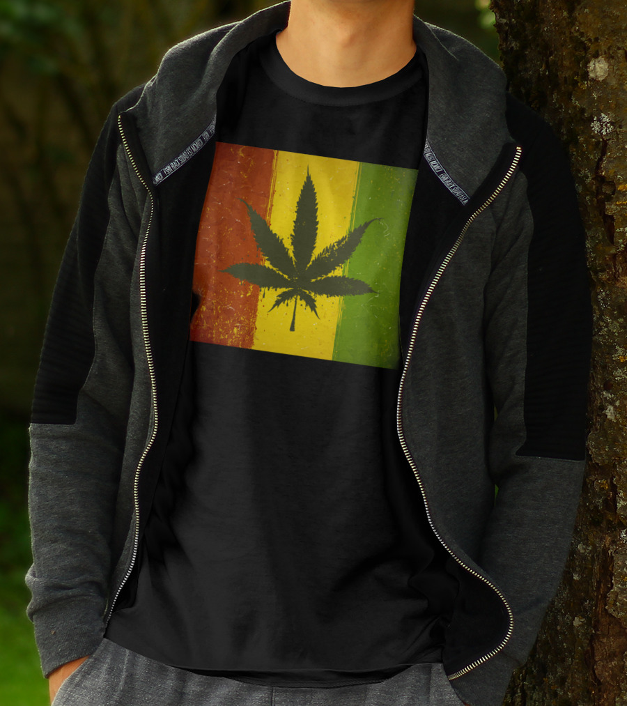 Rasta Jamaican Marijuana Leaf Legalized Pot Flag T-Shirt