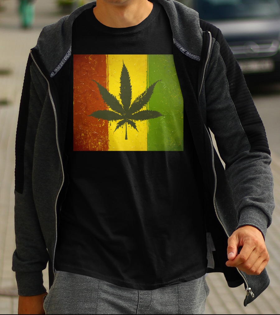 Rasta Jamaican Marijuana Leaf Legalized Pot Flag T-Shirt