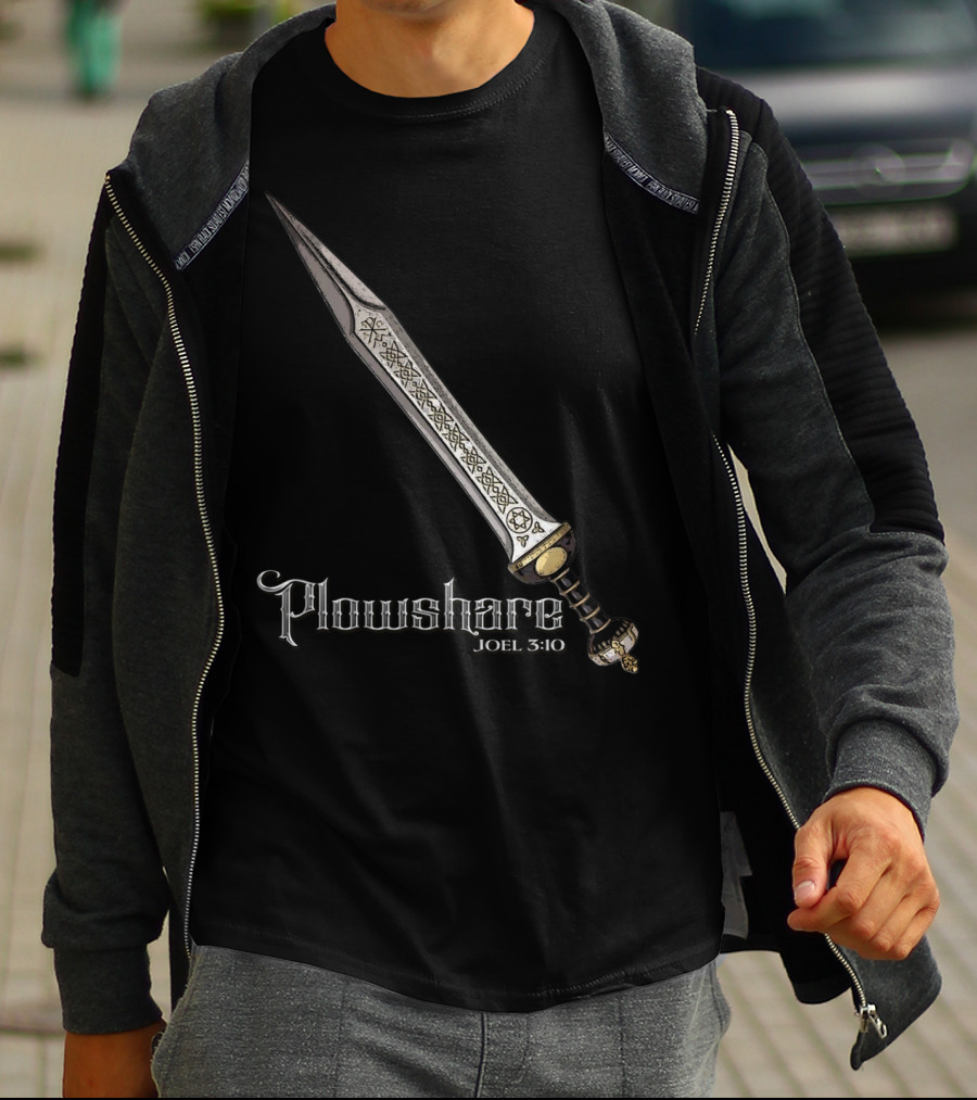 Plowshare Joel 3:10 Sword Design Red Chi Rho Brand T-Shirt