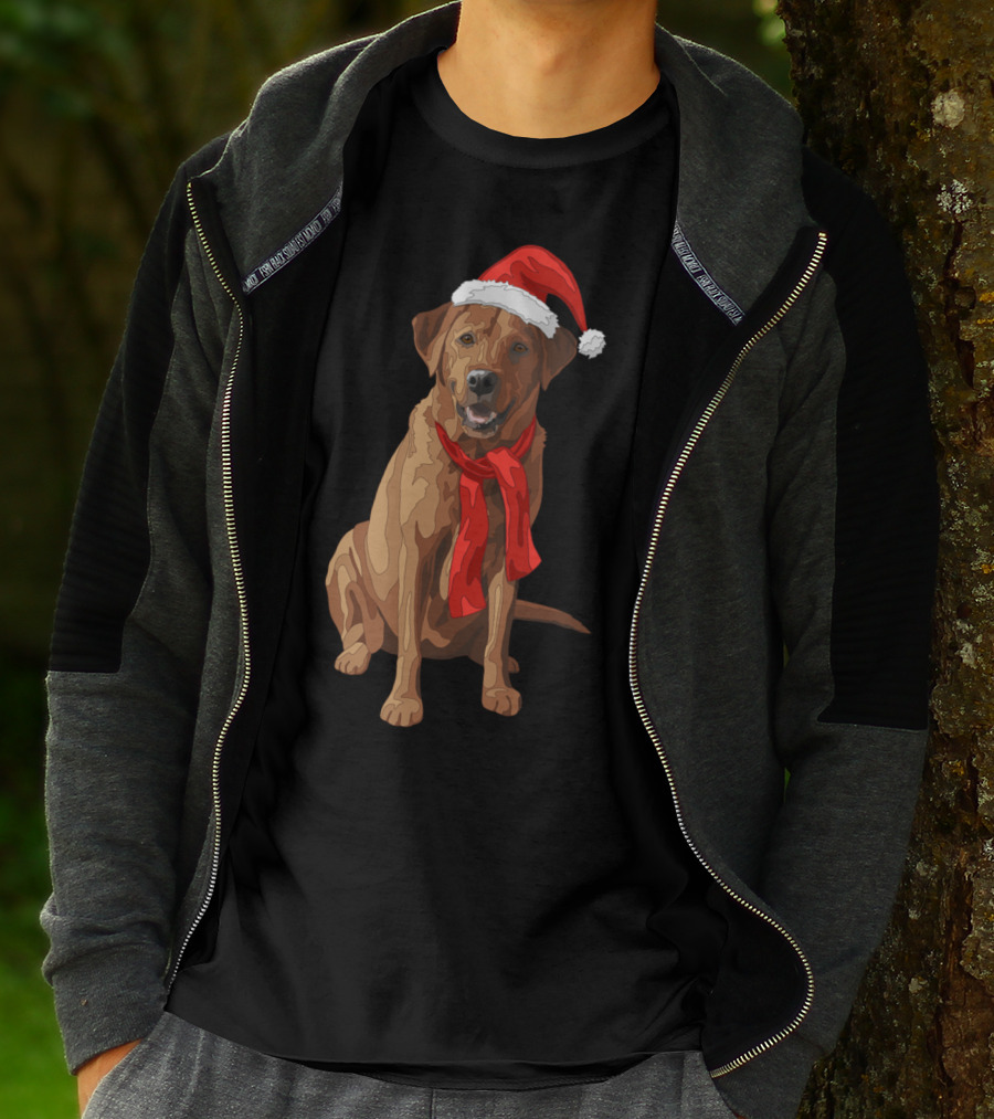Red Labrador Retriever Dog With Christmas Santa Hat And Scarf T-Shirt