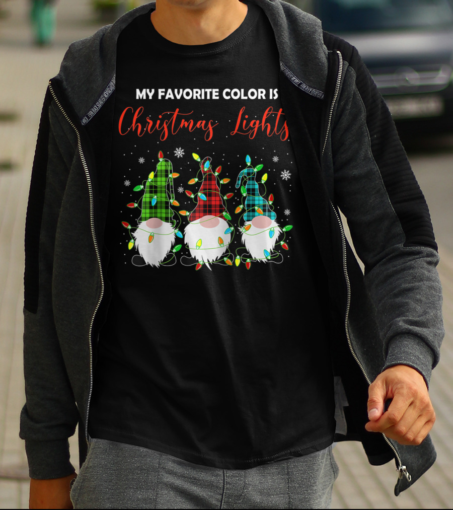 My Favorite Color Is Christmas Lights 3 Nordic Gnomes Swedish Xmas Nisse T-Shirt