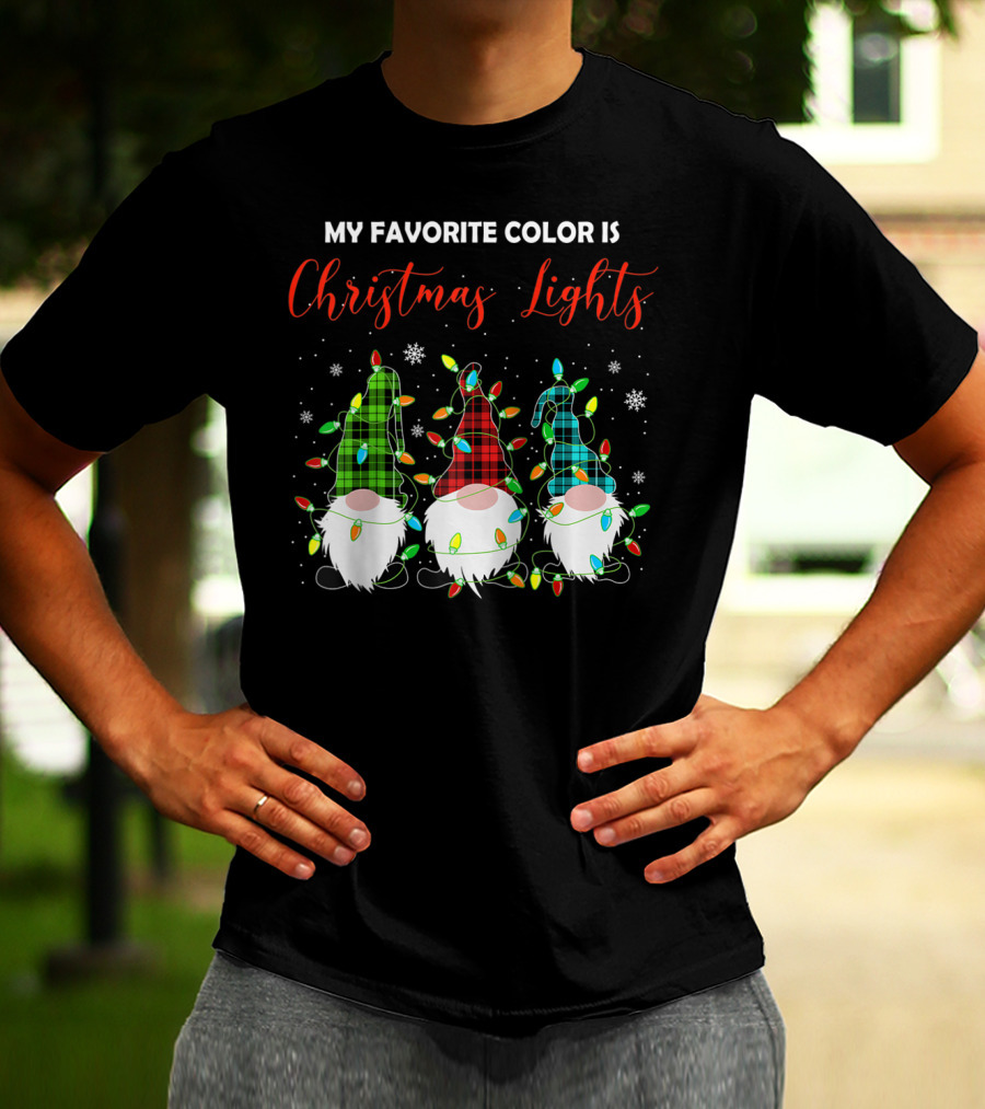 My Favorite Color Is Christmas Lights 3 Nordic Gnomes Swedish Xmas Nisse T-Shirt