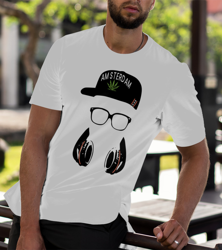 Amsterdam Holland Marijuana Souvenir Hat Glasses Headphones T-Shirt
