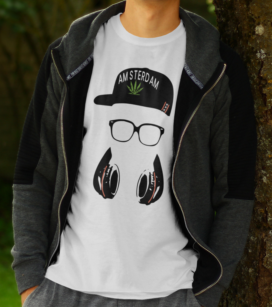 Amsterdam Holland Marijuana Souvenir Hat Glasses Headphones T-Shirt