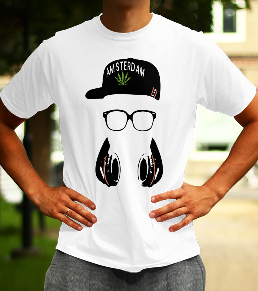 Amsterdam Holland Marijuana Souvenir Hat Glasses Headphones T-Shirt