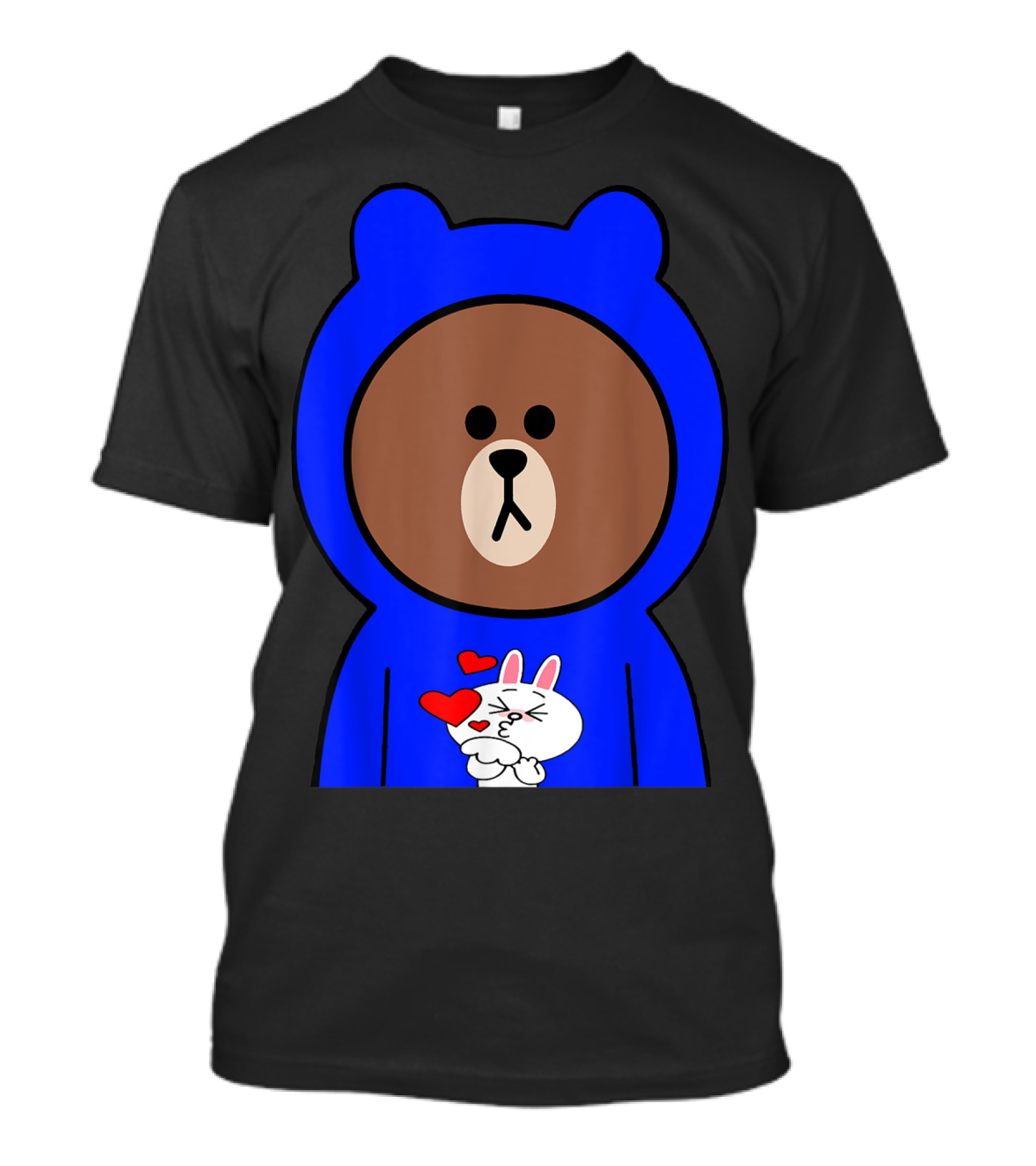 Brown Bear In Blue Hoodie With Cony Bunny Love Hearts T-Shirt