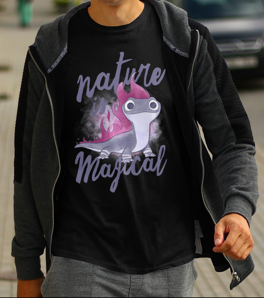 Disney Frozen 2 Salamander Character With Nature Is Magical Text T-Shirt