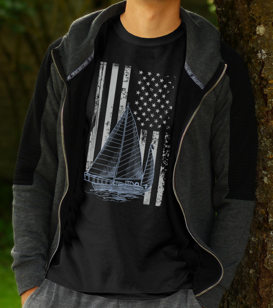 Fun Vintage Sailboat With American Flag Elements T-Shirt