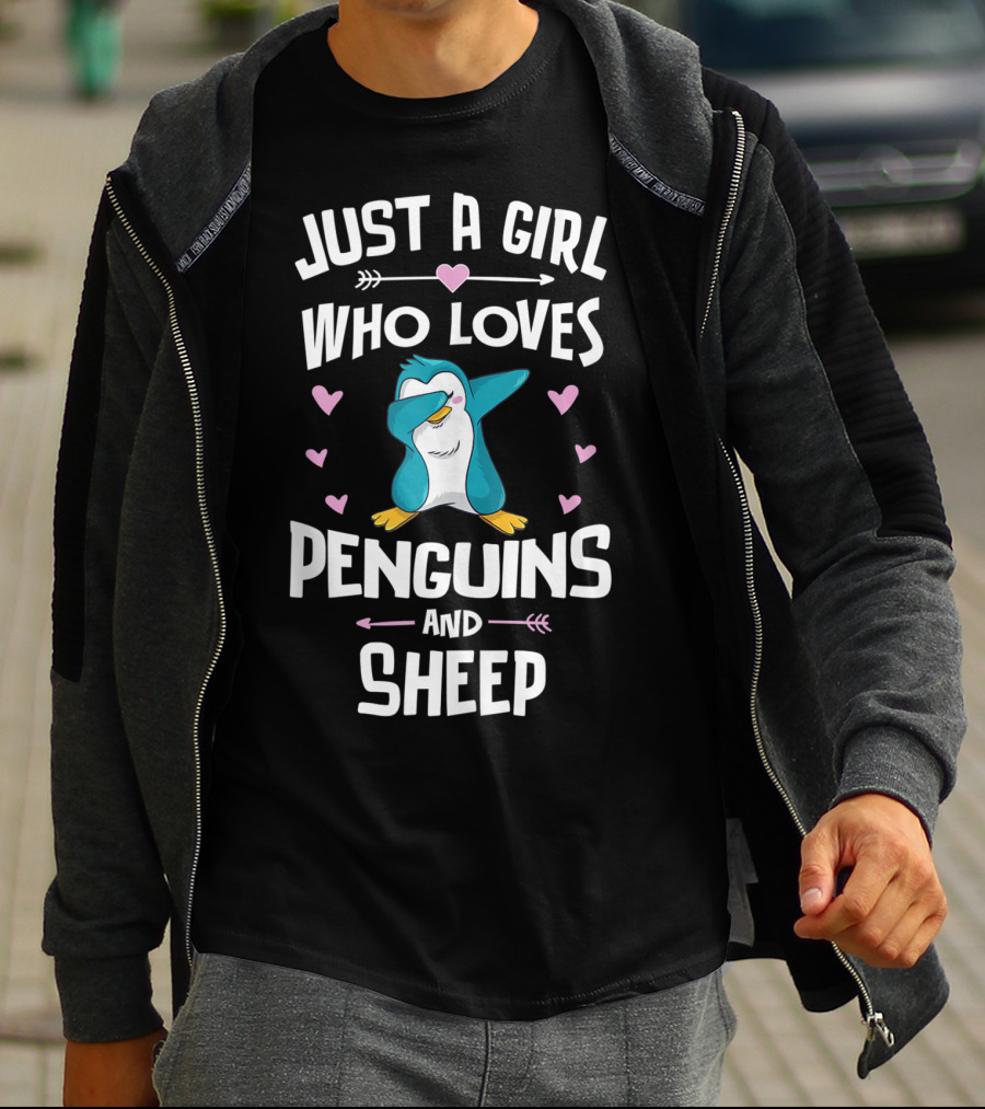 Just A Girl Who Loves Penguins And Sheep Dabbing Penguin Heart Arrows T-Shirt