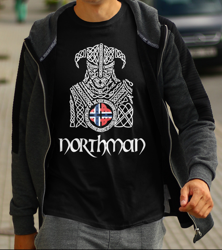Nordic Norway Viking Northman With Norwegian Flag T-Shirt