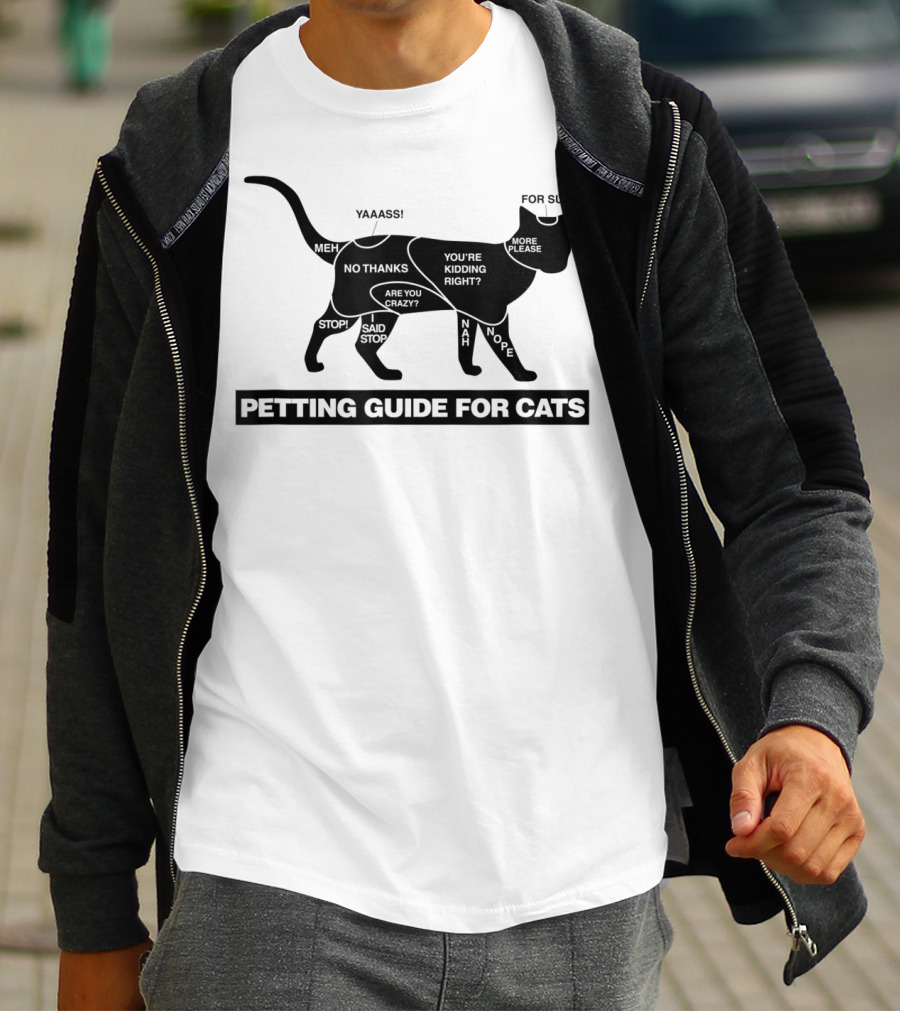 Petting Guide For Cats Funny How To Pet A Cat Chart With Humorous Comments T-Shirt