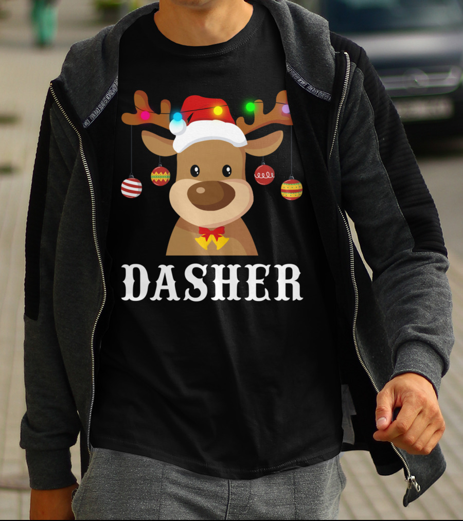 Dasher Reindeer Santa Xmas Group Holiday Lights T-Shirt