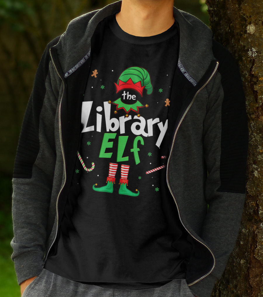 The Library Elf Christmas Xmas Family Outfit Candy Cane Gingerbread T-Shirt