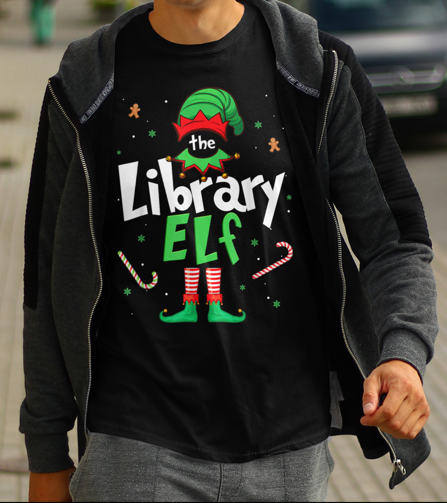 The Library Elf Christmas Xmas Family Outfit Candy Cane Gingerbread T-Shirt