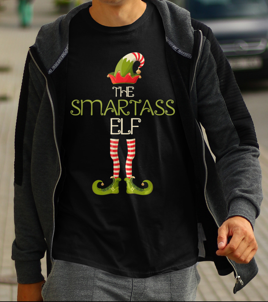 The Smartass Elf Christmas Humor With Striped Stockings And Festive Hat T-Shirt