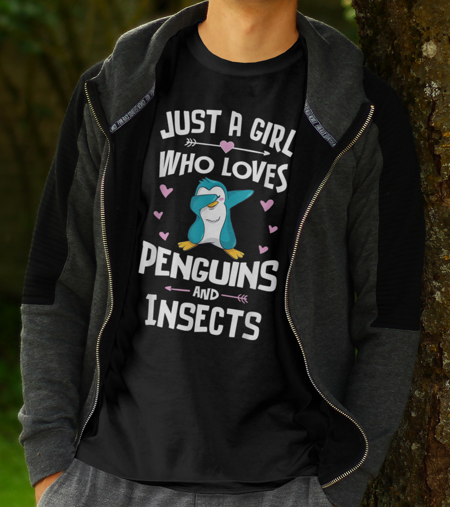 Just A Girl Who Loves Penguins And Insects Dabbing Penguin Hearts T-Shirt