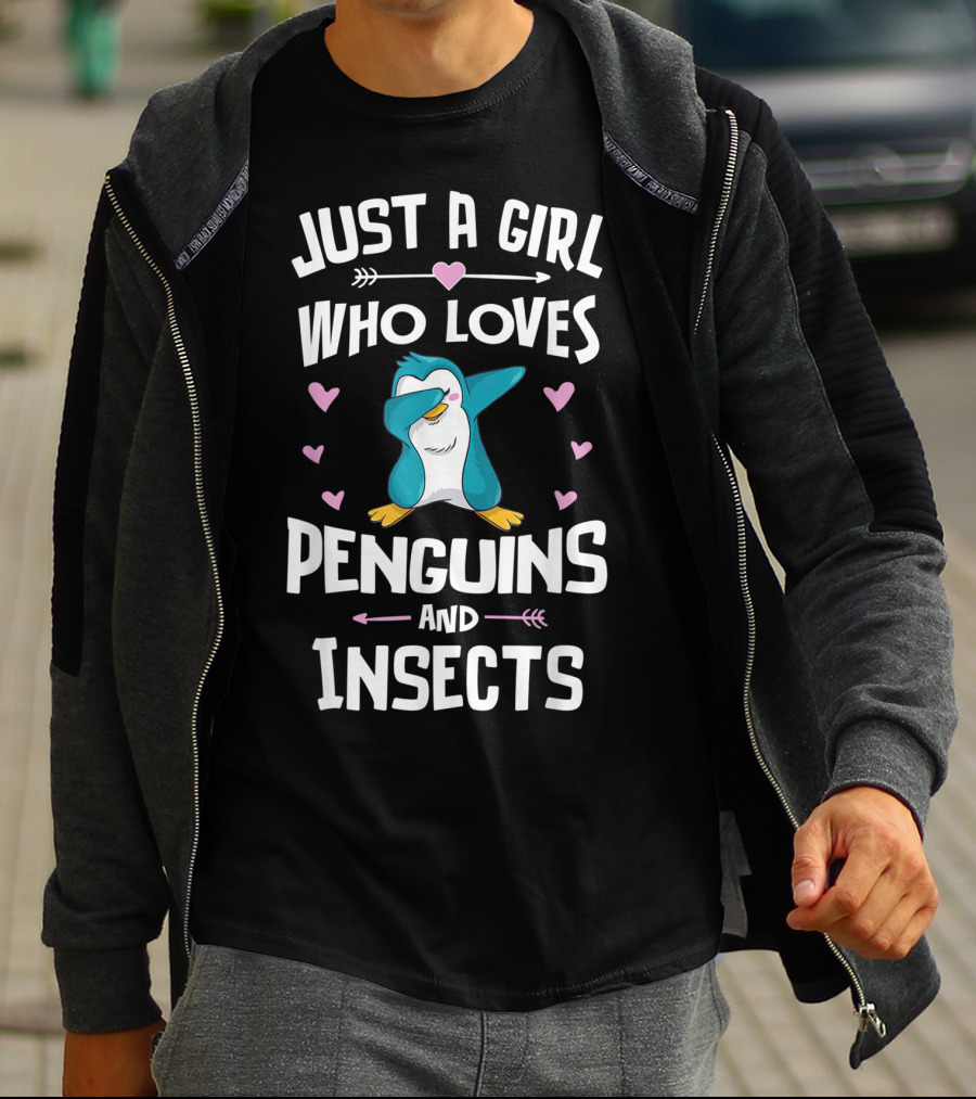 Just A Girl Who Loves Penguins And Insects Dabbing Penguin Hearts T-Shirt