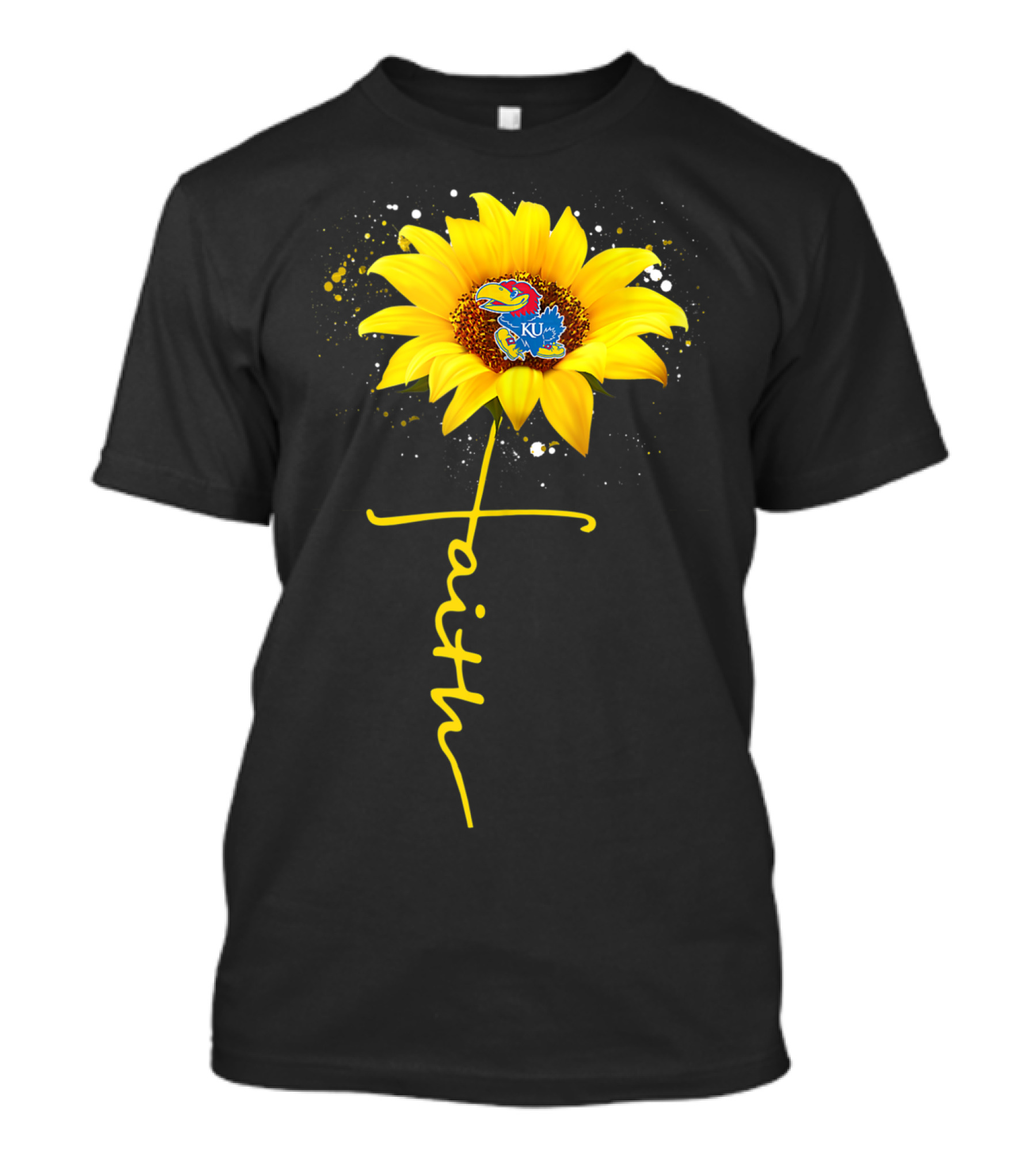Kansas Jayhawks Sunflower Faith Cross Shape T-Shirt