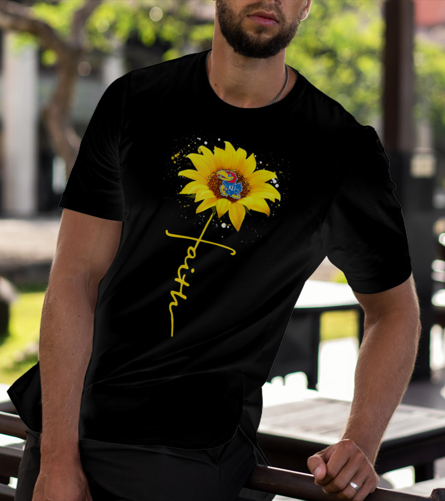 Kansas Jayhawks Sunflower Faith Cross Shape T-Shirt