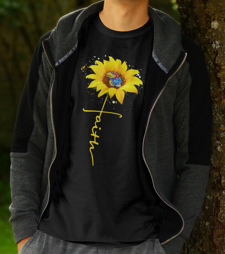 Kansas Jayhawks Sunflower Faith Cross Shape T-Shirt