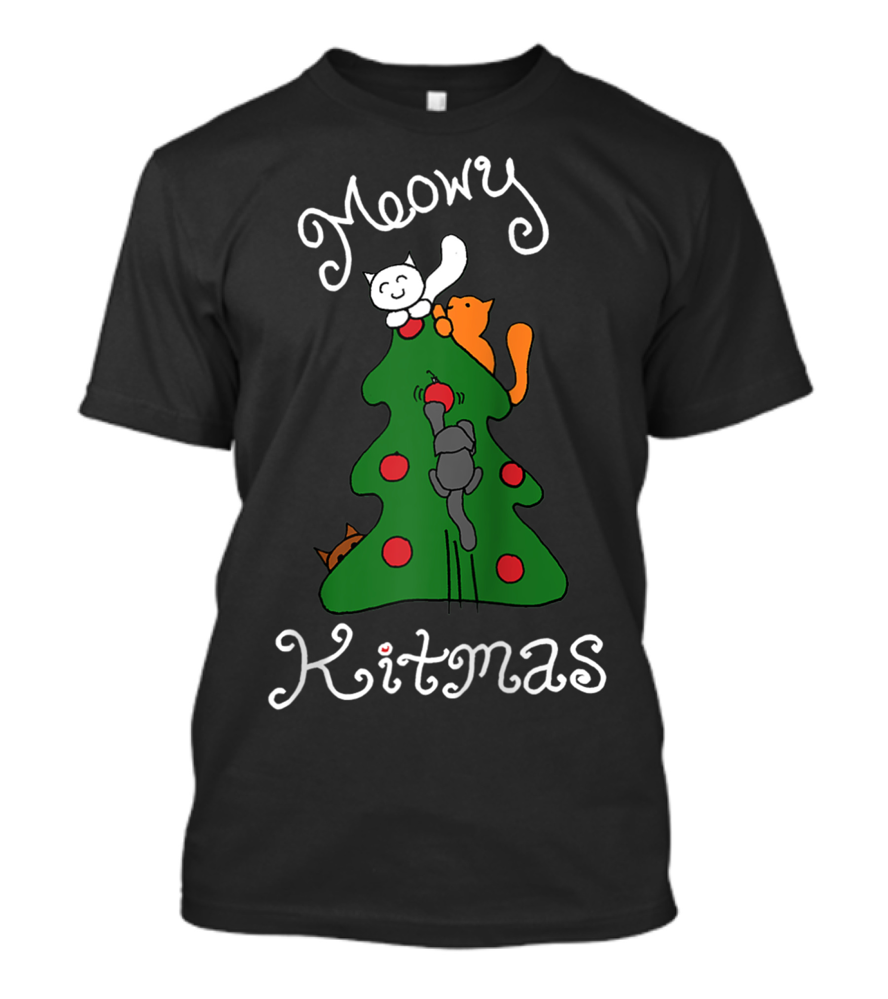 Meowy Kitmas Cats On Christmas Tree T-Shirt