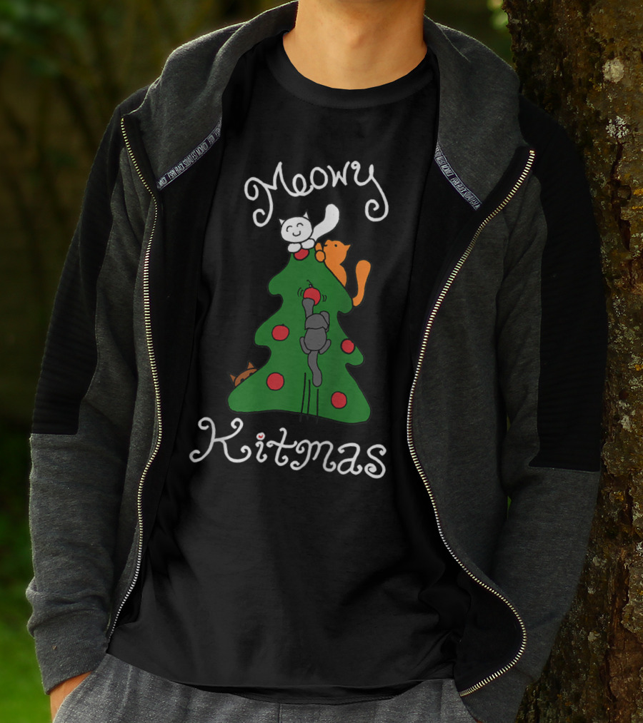 Meowy Kitmas Cats On Christmas Tree T-Shirt