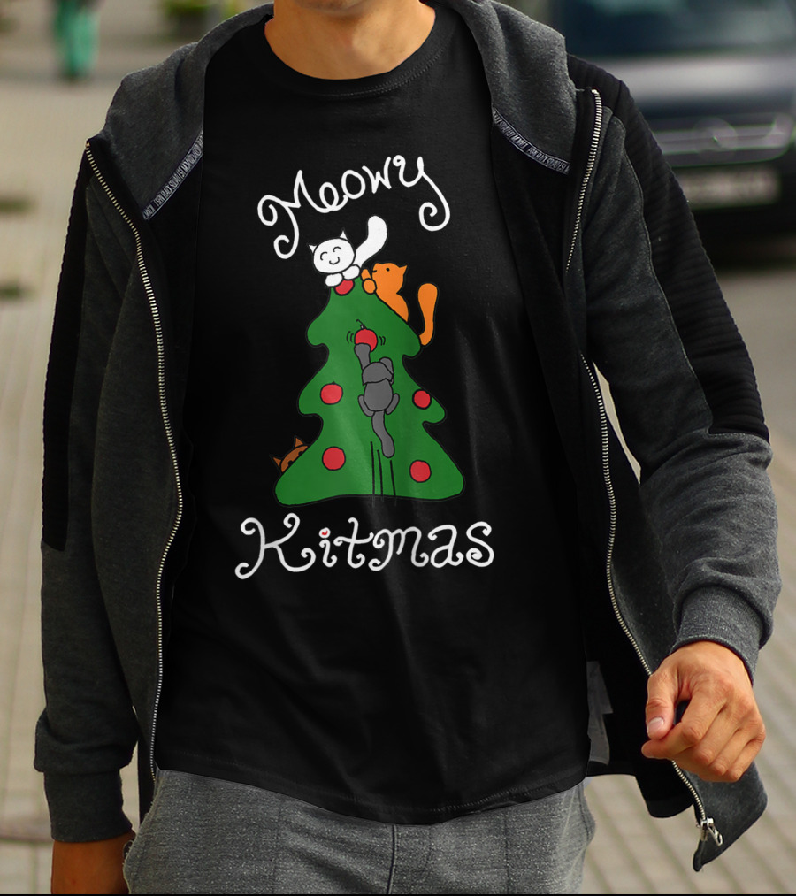 Meowy Kitmas Cats On Christmas Tree T-Shirt