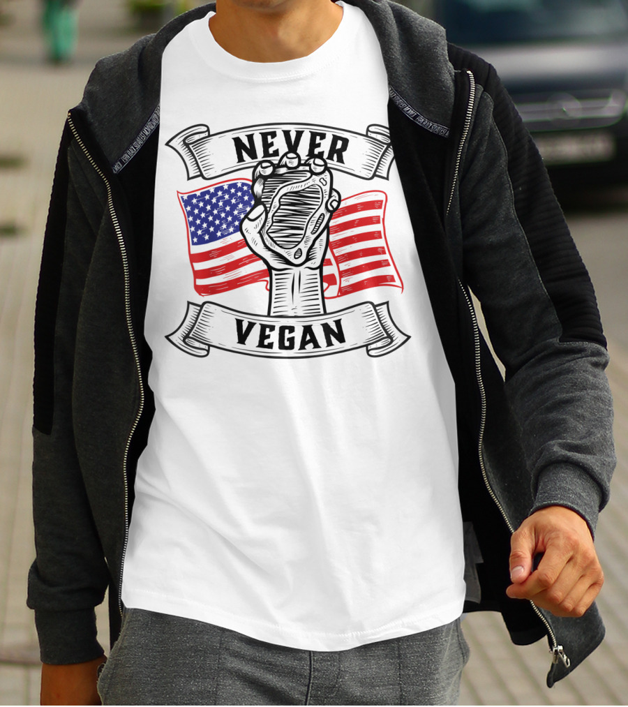 Never Vegan Carnivore Diet Power With American Flag Fist T-Shirt