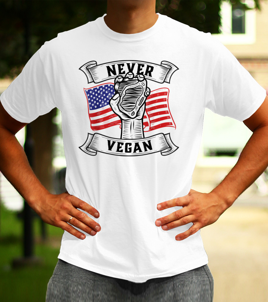 Never Vegan Carnivore Diet Power With American Flag Fist T-Shirt