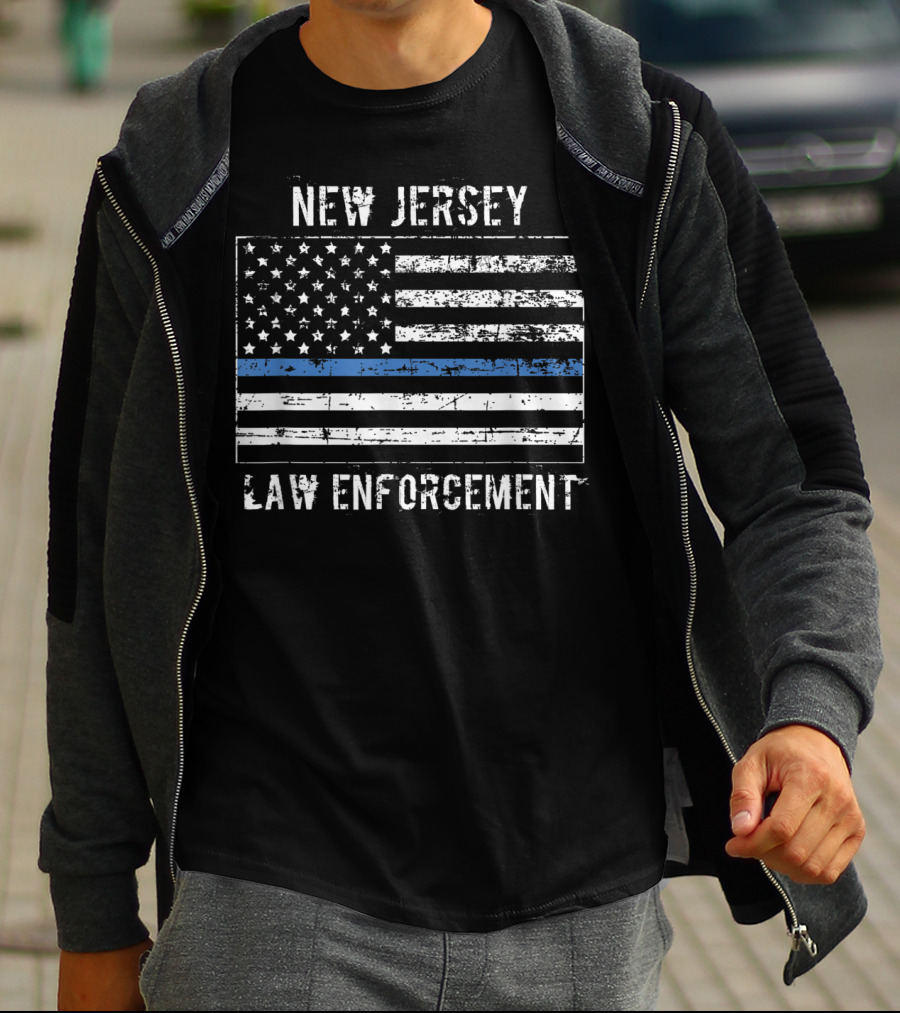 New Jersey Law Enforcement Thin Blue Line American Flag T-Shirt