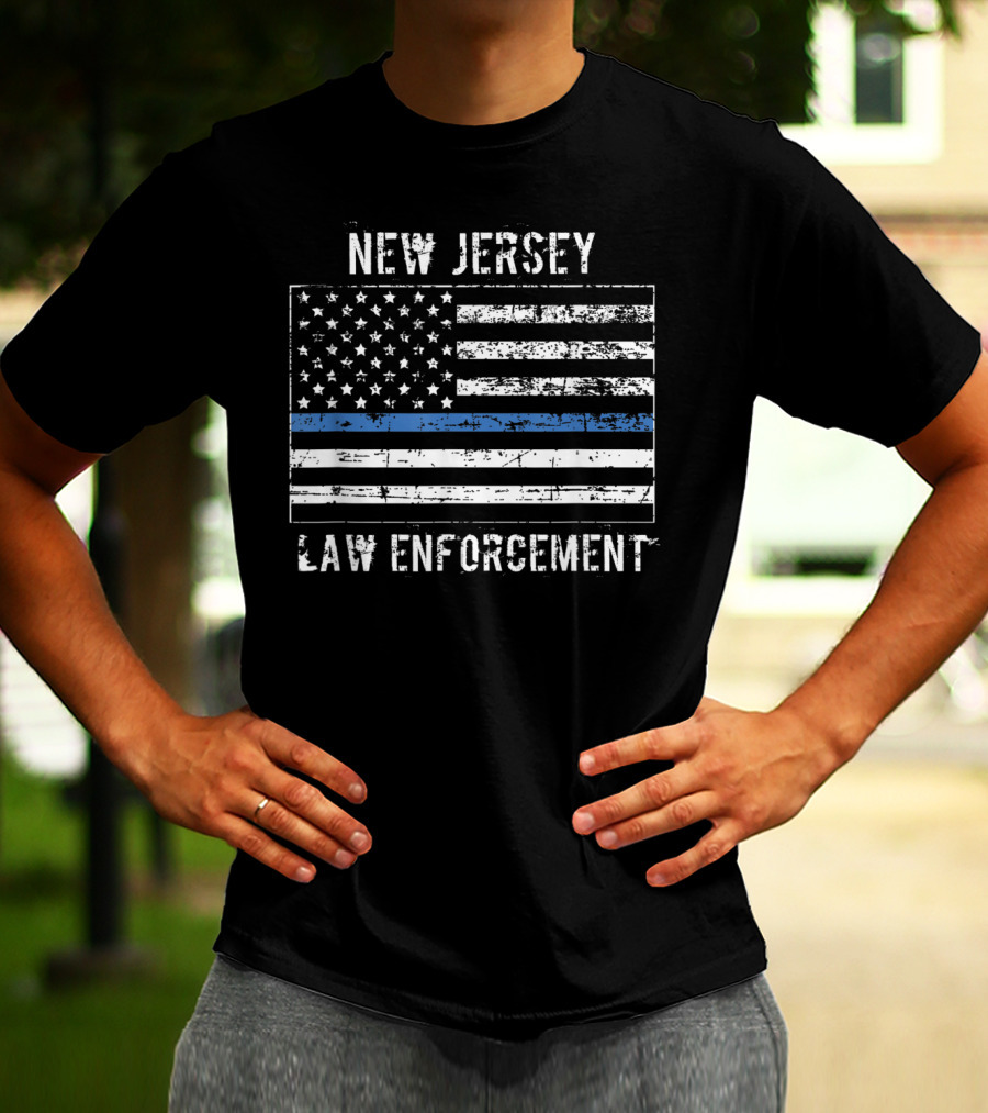 New Jersey Law Enforcement Thin Blue Line American Flag T-Shirt