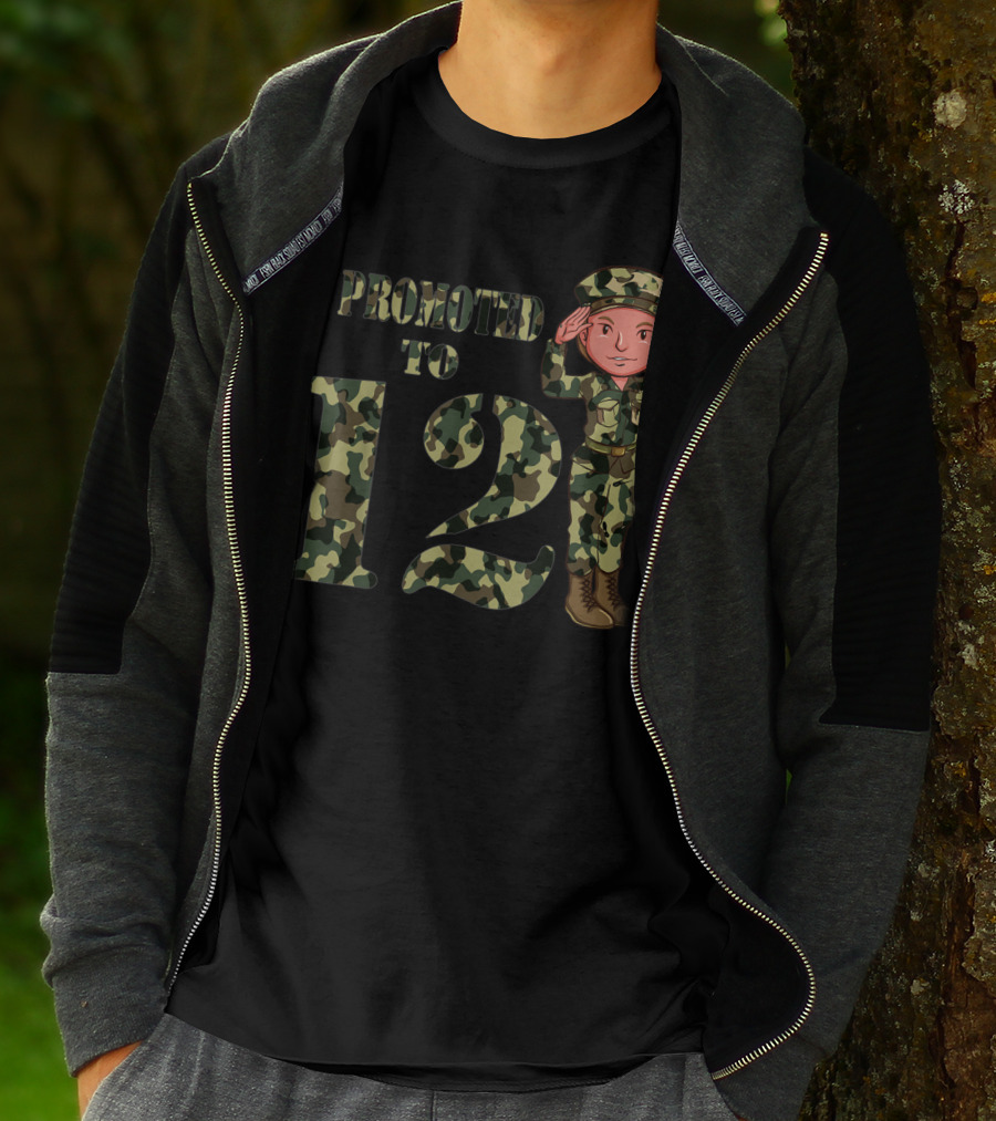 Promoted To 12 Camouflage Salute Birthday T-Shirt