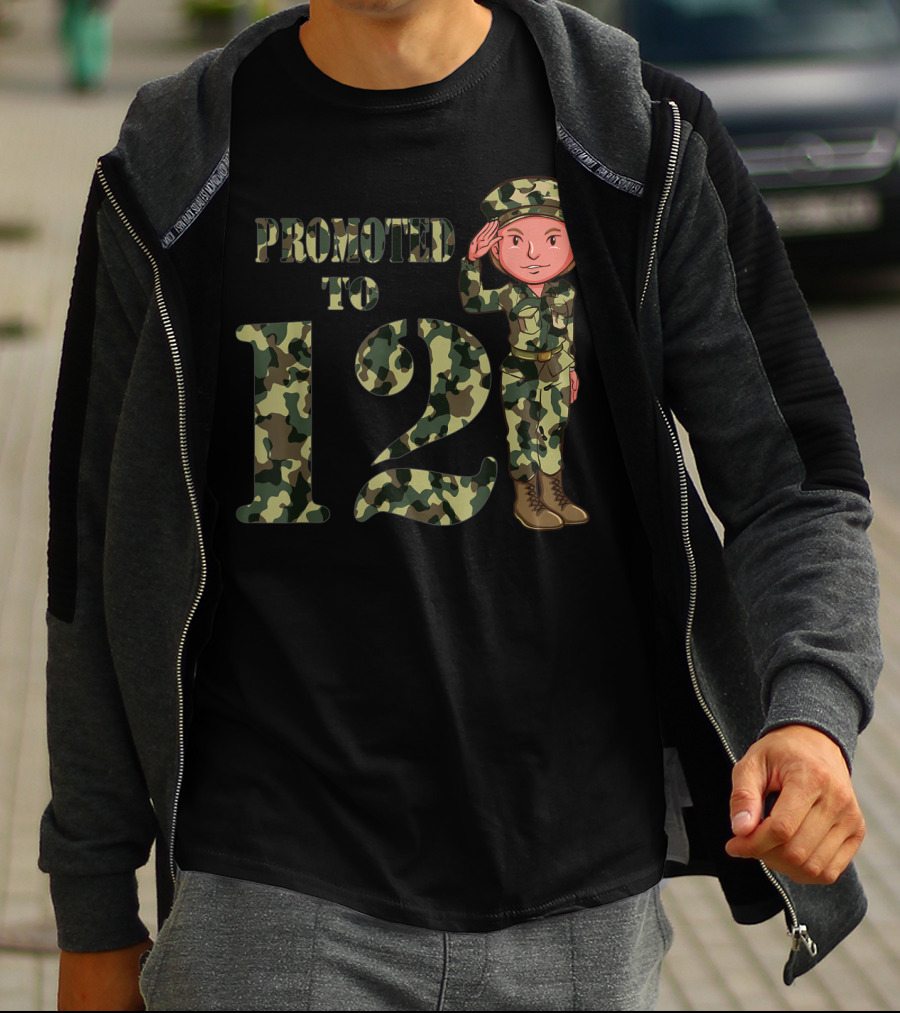 Promoted To 12 Camouflage Salute Birthday T-Shirt
