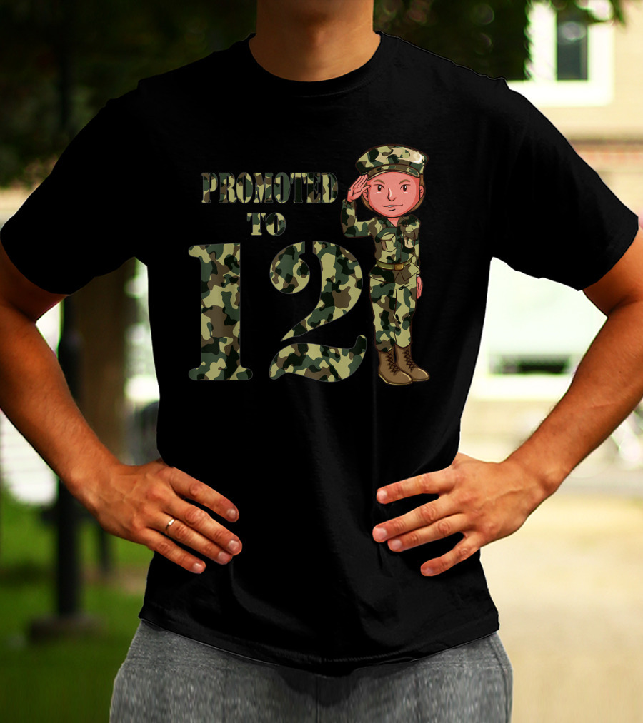 Promoted To 12 Camouflage Salute Birthday T-Shirt
