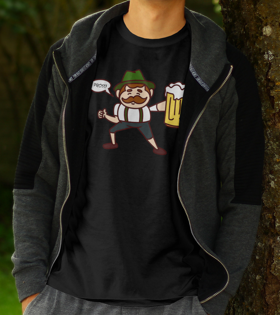 Prost Cute Lederhosen Guy With Beer October T-Shirt