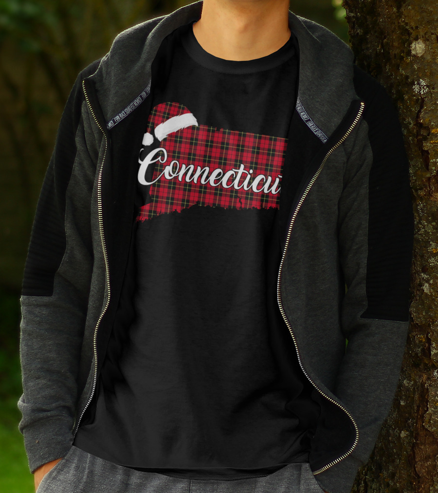 Connecticut Red Buffalo Plaid With Santa Hat Royal Stewart T-Shirt