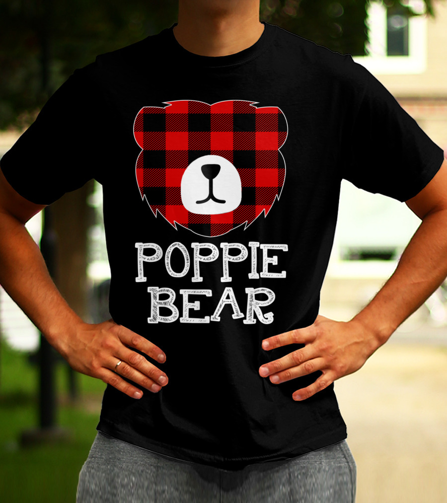 Red Plaid Poppie Bear Buffalo Check T-Shirt
