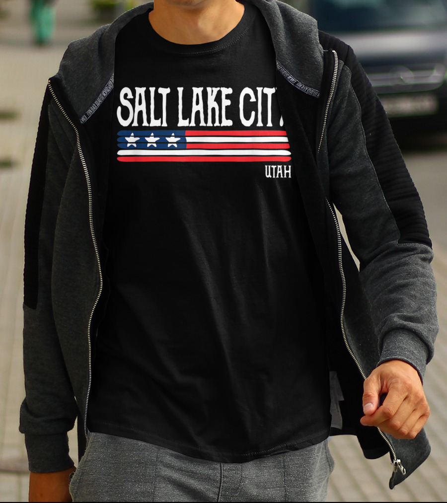 Salt Lake City Utah American Flag Stars Stripes T-Shirt